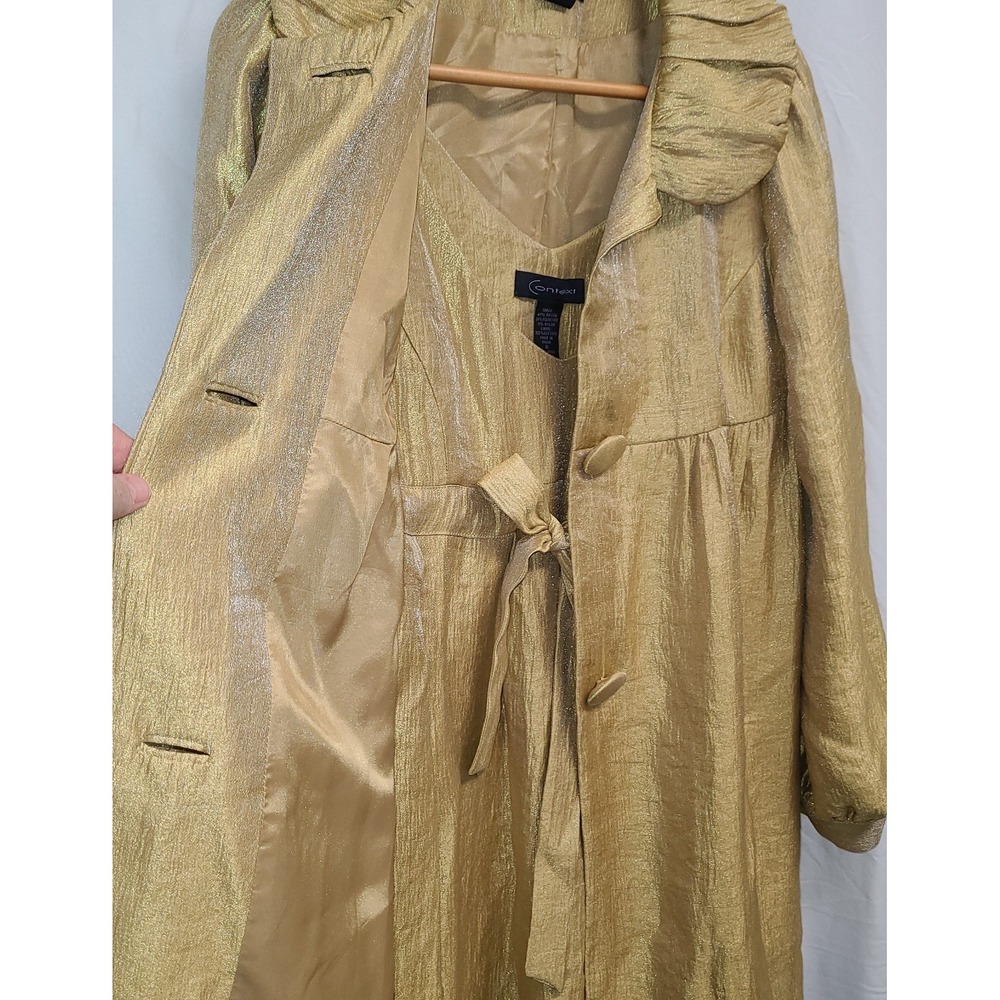 Context Dress & Overcoat 1960s Inspired Metallic Gold Size 8 Empire Waist - Picture 2 of 14